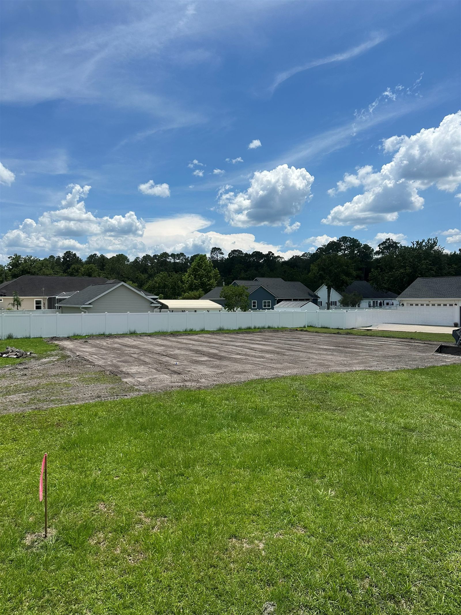 House pad graded and ready for construction in a Northeast Florida neighborhood